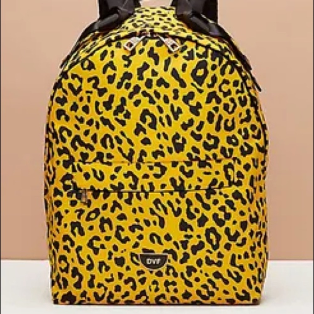 NWT DVF Yellow Leopard Print Nylon Backpack